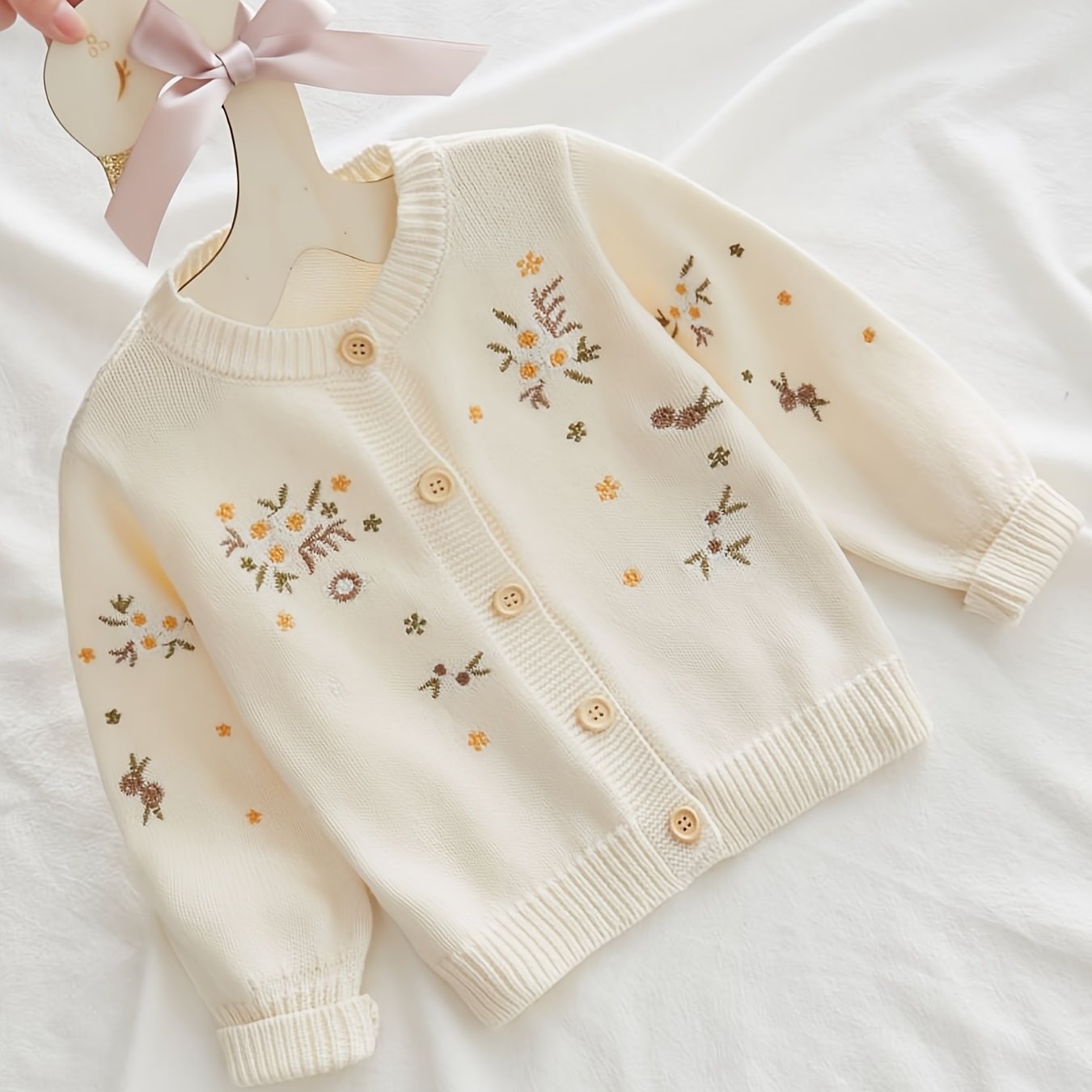 Girls' Cotton Knit Sweater Long Sleeve Floral Print Fall Winter
