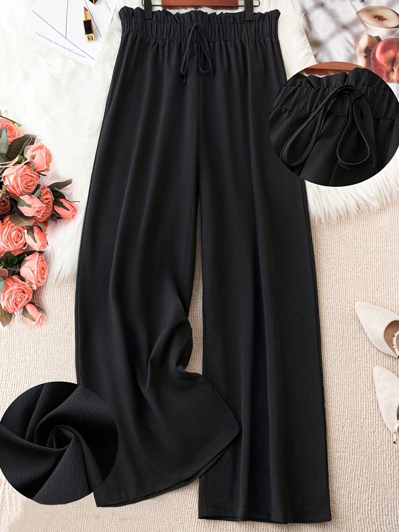 Pantalones de pierna ancha de talla grande con cinturilla de papel para ropa casual de primavera y verano