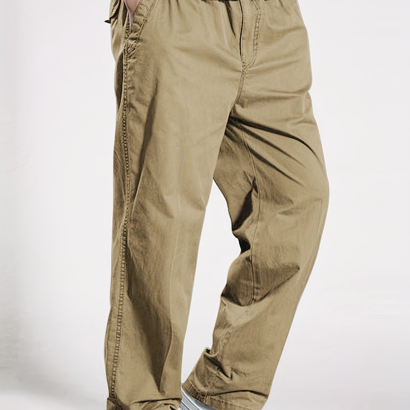 Men's Cotton Cargo Pants Elastic Drawstring Waist Solid Color Casual Spring Fall