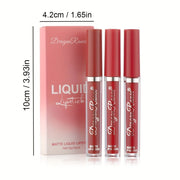 Set de brillo de labios de terciopelo para mujer, 3 piezas, lápiz labial mate hidratante, glaseado de labios