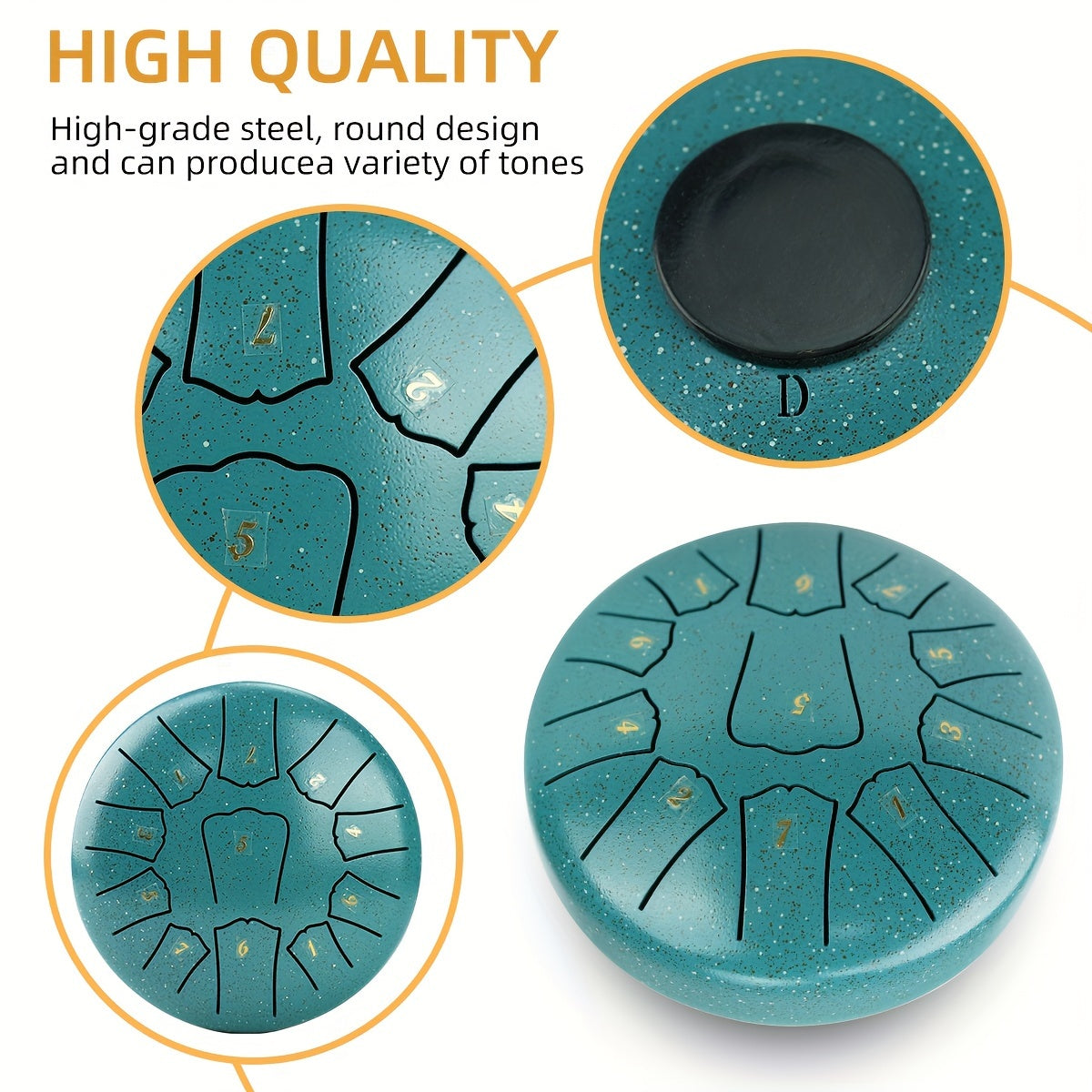 15.24 sm po'lat tiltongli davul, 11 ta ohang bilan, kattalar uchun, yashil, dengiz bo'yi va ko'k, musiqa asbobi