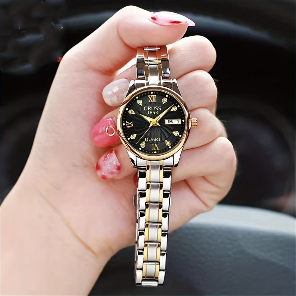Women's Rhinestone-Embellished Quartz Watch with Calendar and Luminous Dial