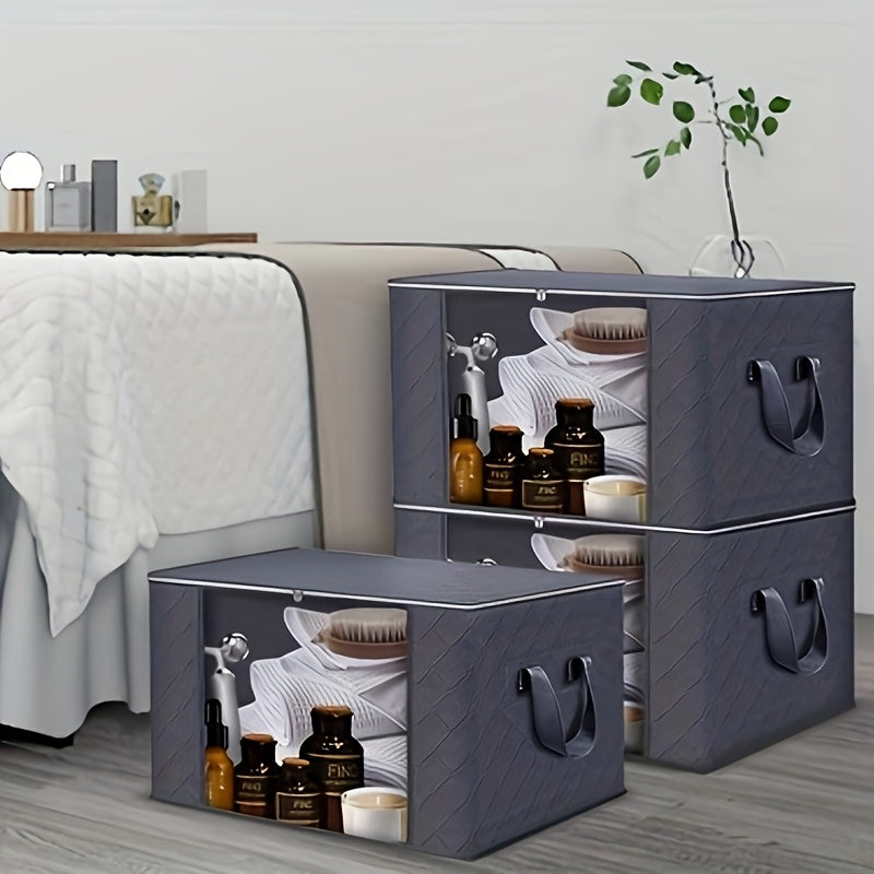 Large Capacity Fabric Storage Bins Pack of 3 for Bedding Clothes Wardrobe Organization Gray Woven