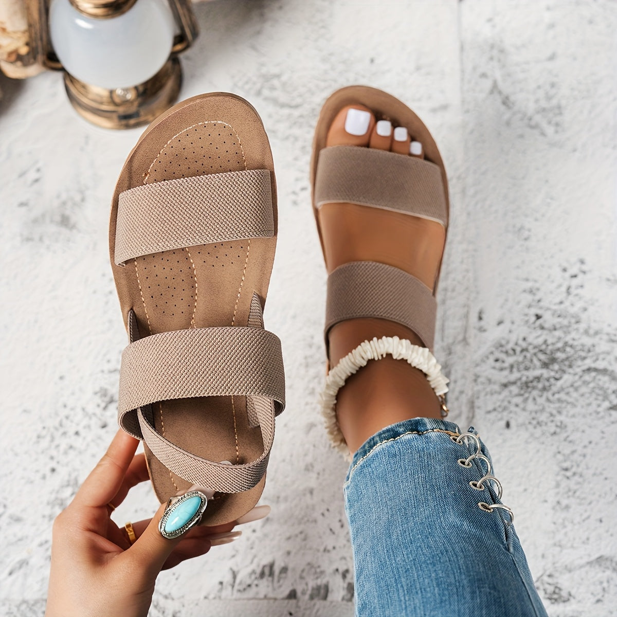 Women's Slip-On Sandals Open-Toe Breathable Fabric Cushioned Insole