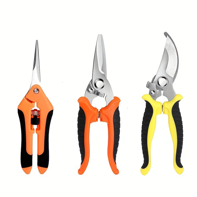 Set of 3 Gardening Tools Stainless Steel Pruning Shears Scissors for Trimming
