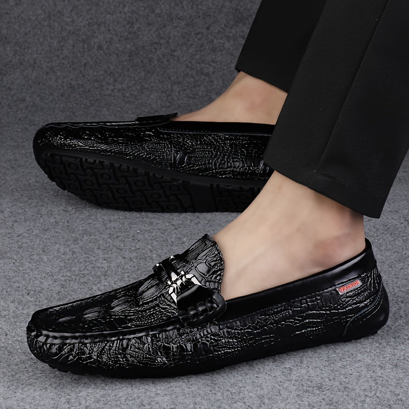 Mocasines para hombre con patrón de cocodrilo, slip-on, casual, de negocios, para todas las estaciones, de cuero