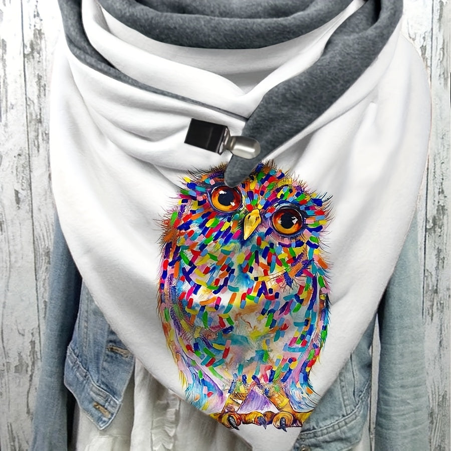 Women's Warm Owl Print Triangle Scarf Polyester Windproof Cozy Winter Accessory