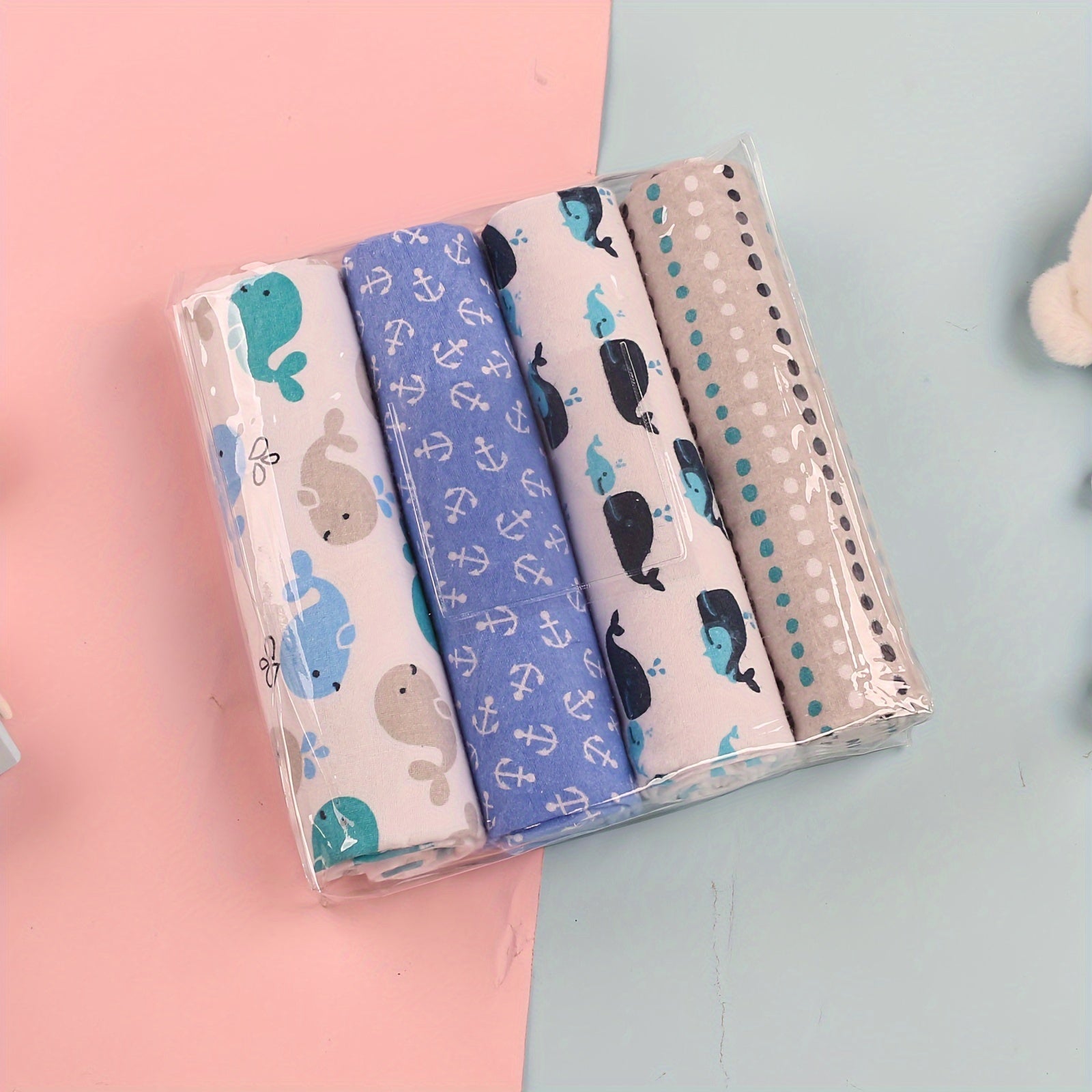 Set of 4 Cotton Baby Blankets with Cartoon Prints for Newborns and Infants