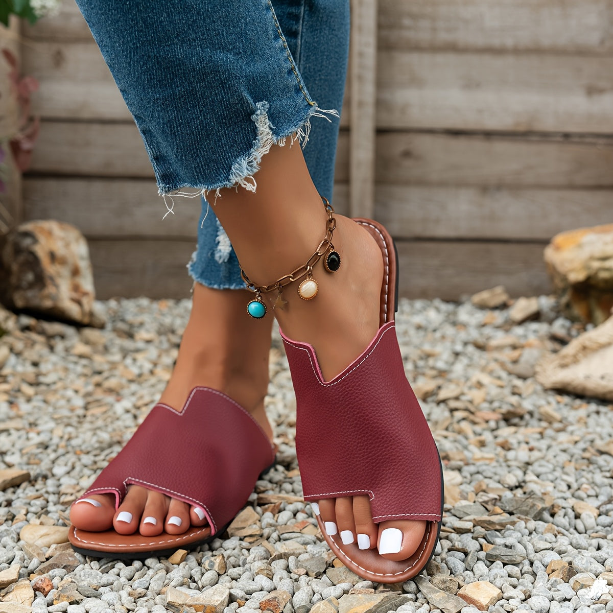 Women’s Summer Slip-On Toe Sandals Breathable Synthetic Casual Beach Shoes