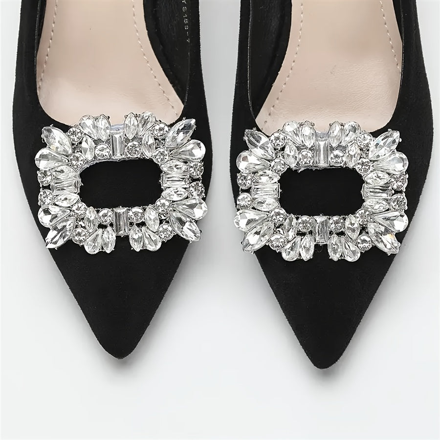 Women Crystal Shoe Clips 1 Pair Removable Rhinestone Buckle Decor