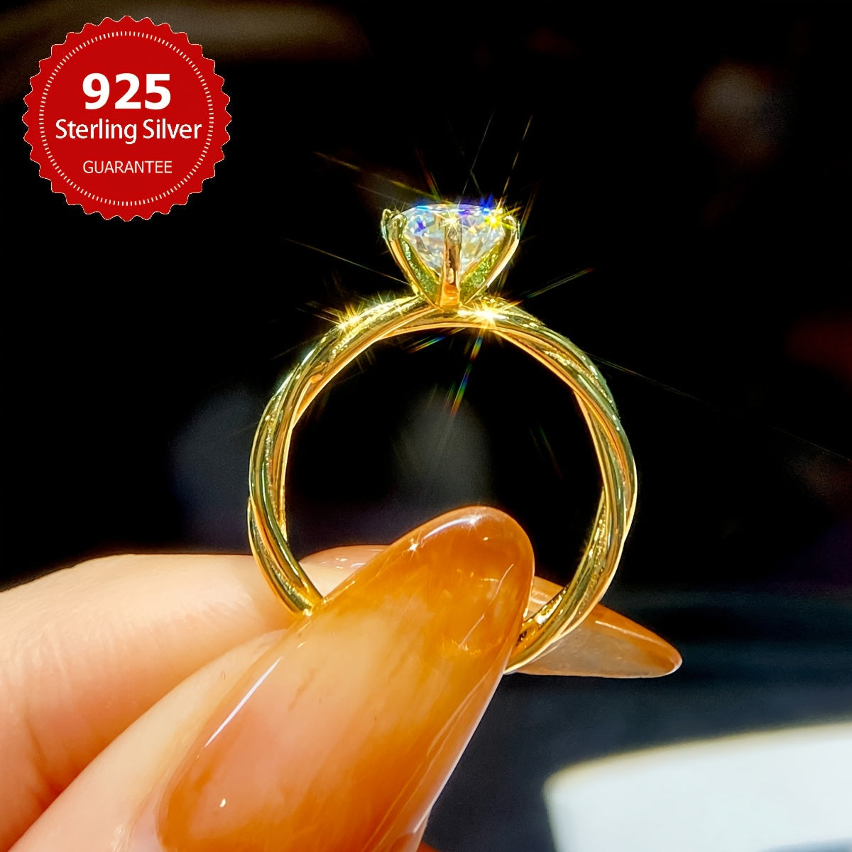 1 Carat Moissanite Engagement Ring for Women Sterling Silver with Gold Accents