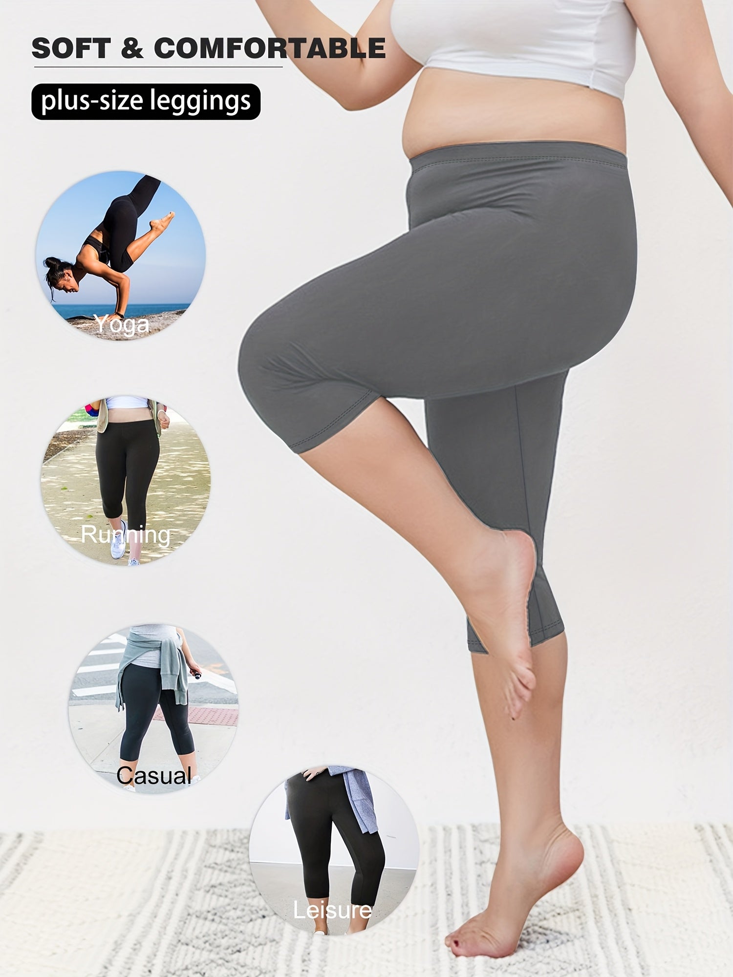 Plus Size High-Waisted Yoga Leggings Capri Tummy Control Butt Lifting