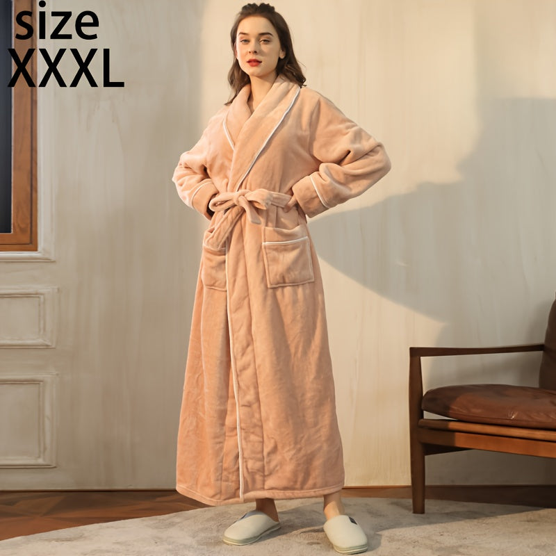 Kuz/Qish bathrobe, qulay uniseks pijama, uzun yengli va cho'ntakli qalin katta o'lchamdagi tunika, uy/hamom uchun iliq robe.
