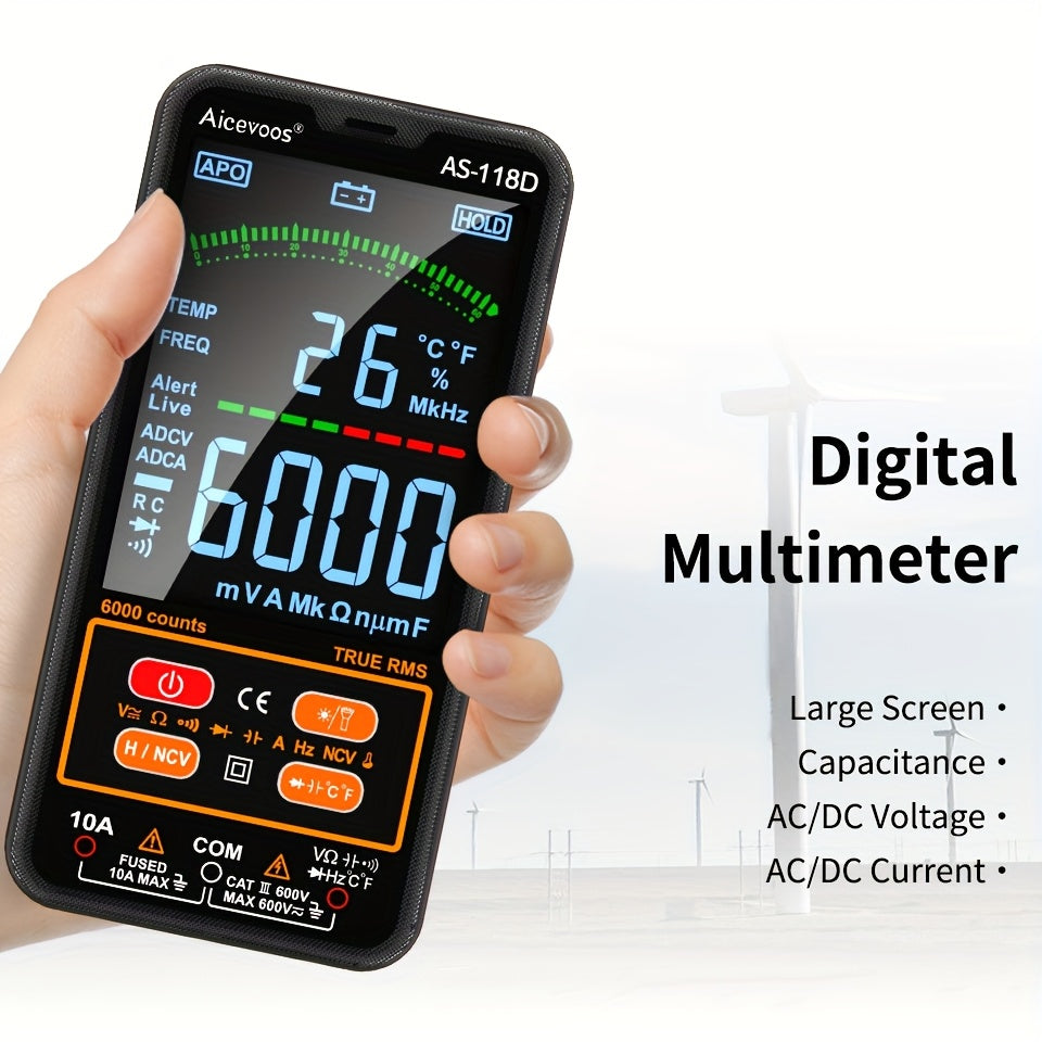 Aqlli raqamli multimetre voltaj, tok, sig'im, qarshilik, uzluksizlik, vazn tsikli, harorat va chastotani o'lchash uchun avtomatik diapazonga o'tadi.