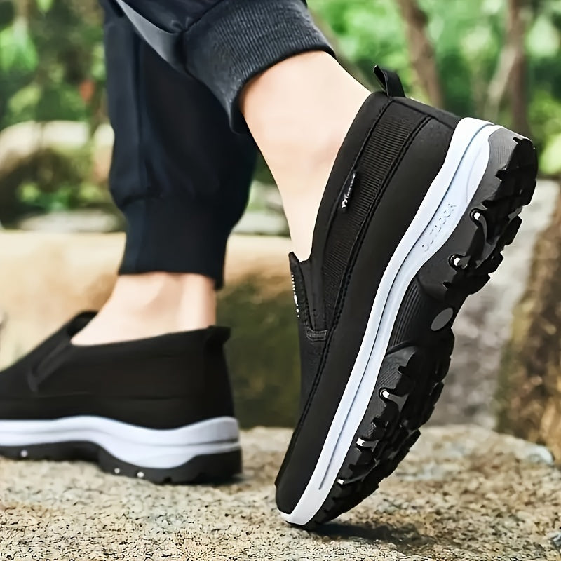 Men's Casual Slip-On Sneakers Dark Blue White Knit Upper Soft Sole for Spring Fall Outdoor