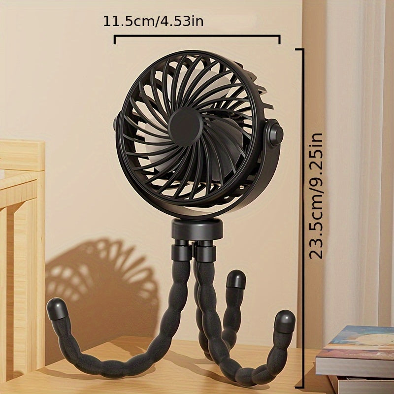 Handheld USB Rechargeable Fan with Octopus Design, Portable, Adjustable 3-Speed