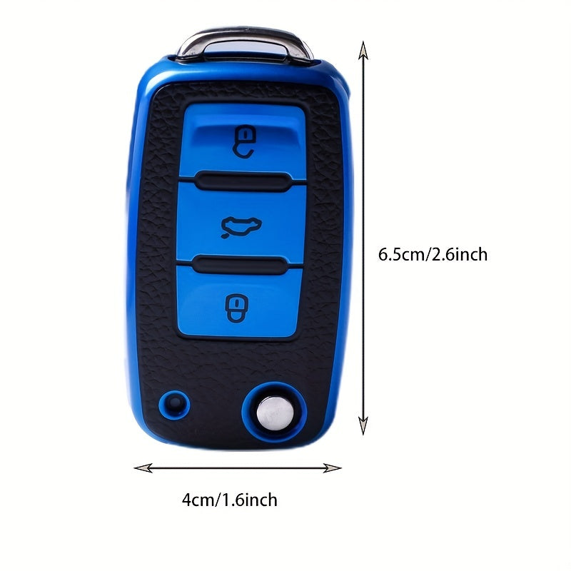 Car Key Protective Cover Leather Grain 3-Button Anti-fall Wear-Resistant