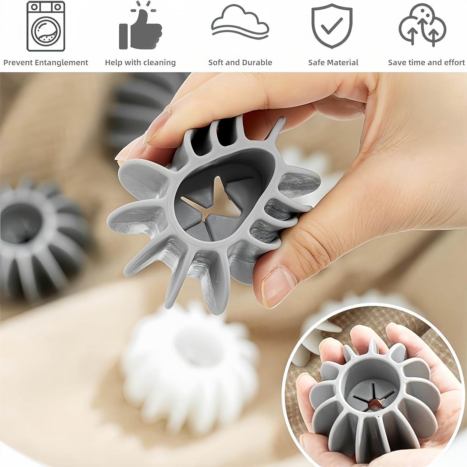 8 piezas de bolas de secadora para lavandería, reutilizables, suavizante de telas, anti-enredos, gadgets para el hogar