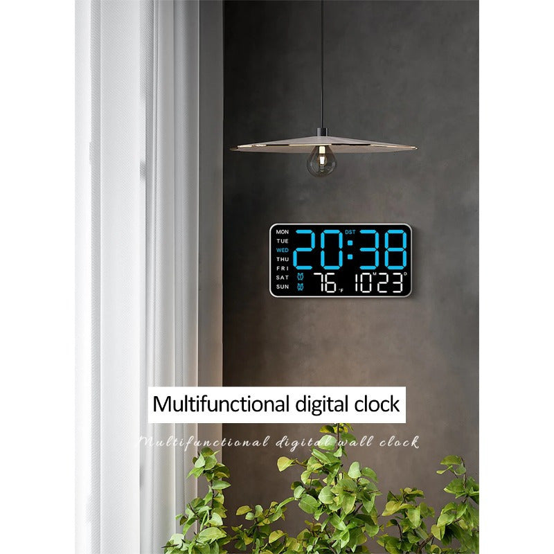 Digital Wall Clock with Voice Control Dual Alarms USB Power Temperature Display Adjustable Brightness Black