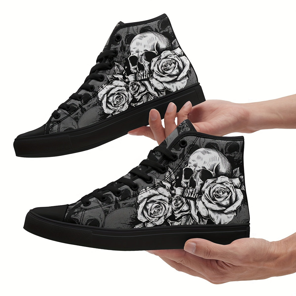 Skull and Rose High-Top Canvas Shoes Breathable Durable Outdoor Casual Sneakers
