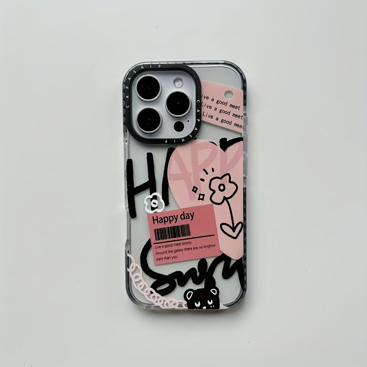 Heart-Shaped Letter Line Flower Doodle Cartoon Soft Phone Case for iPhone 11-16 Pro Max