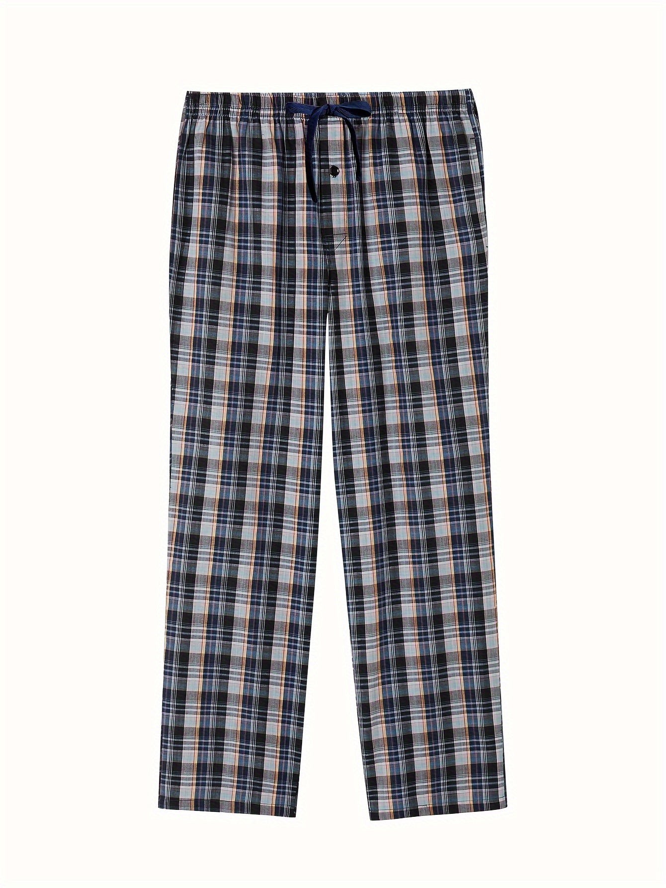 Men's Cotton Plaid Lounge Pants with Pockets Casual Sleepwear Skinny Fit