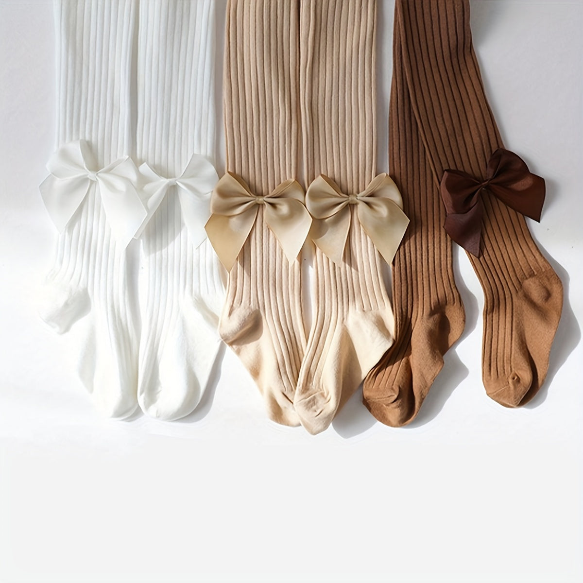 Girls' Striped Bowknot Tights Polyester Spandex All-Season for Girls 12 and Under