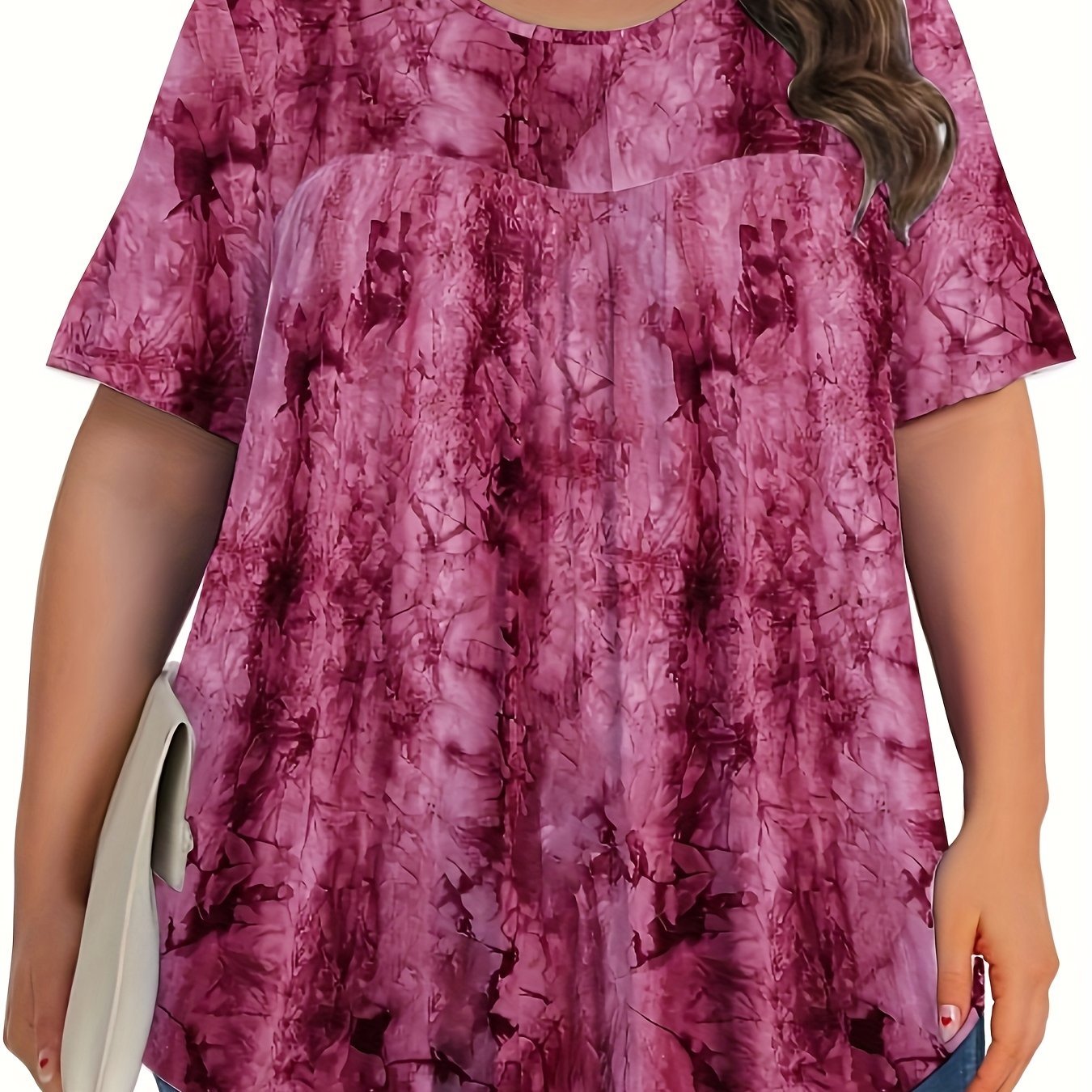 Plus Size Women's Floral Print Short Sleeve T-Shirt Casual All-Season Top