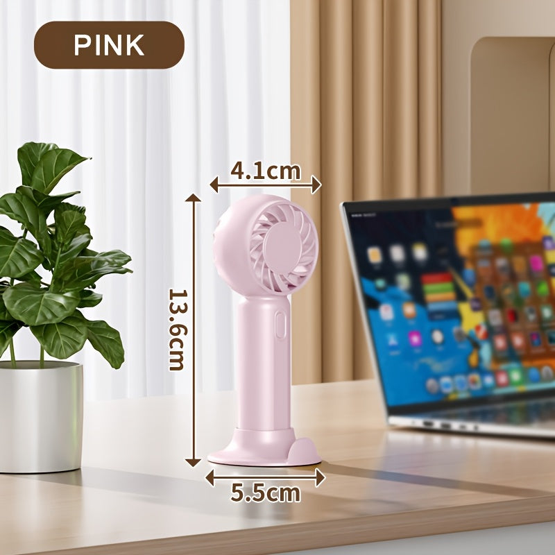 Portable USB Fan with 3 Speeds Lightweight Battery-Powered for Travel Office Outdoor in Pink Green White