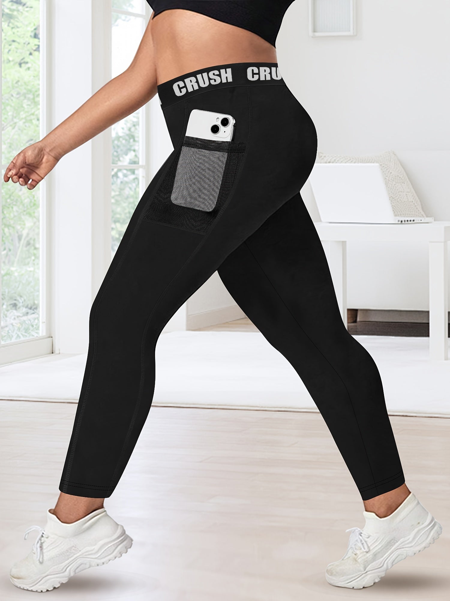 Leggings cortos de cintura alta para mujer con estampado "CRUSH" transpirable en blanco