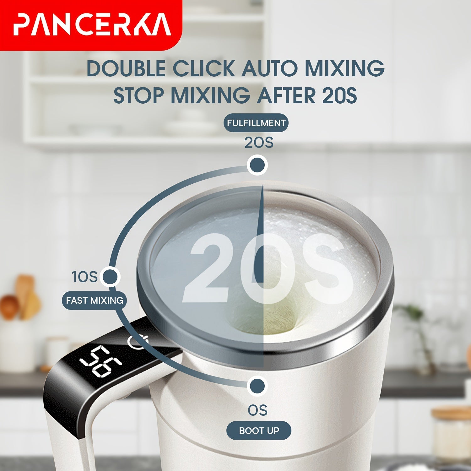 Auto Stirring Coffee Cup With Temperature Display White Travel Mug