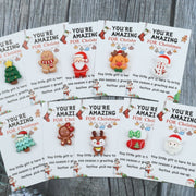 Set of 10 Christmas Greeting Cards with Resin Charms, Festive Santa, Reindeer, Snowman Designs