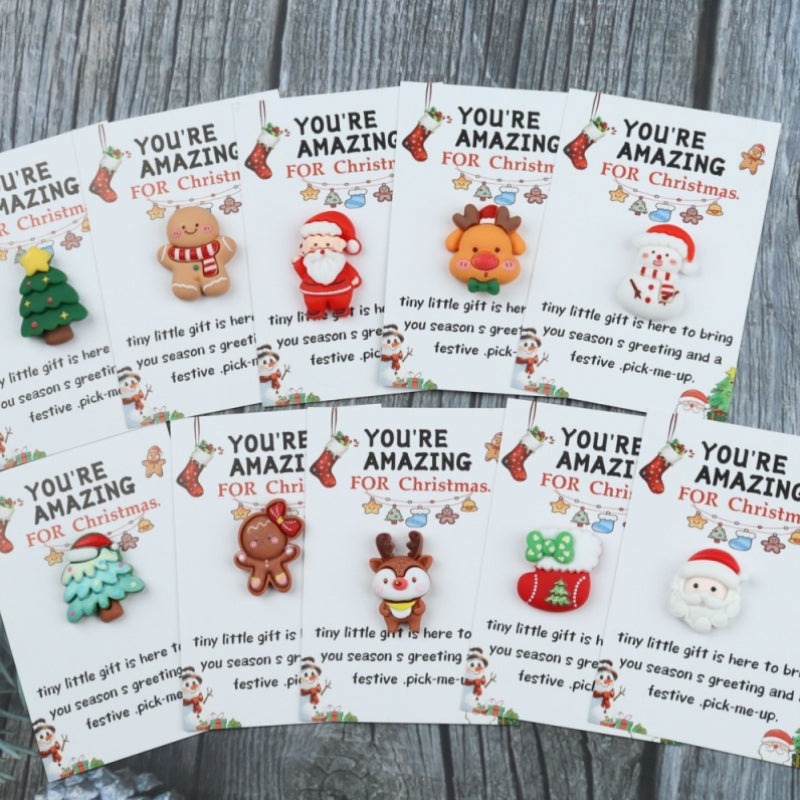 Set of 10 Christmas Greeting Cards with Resin Charms, Festive Santa, Reindeer, Snowman Designs