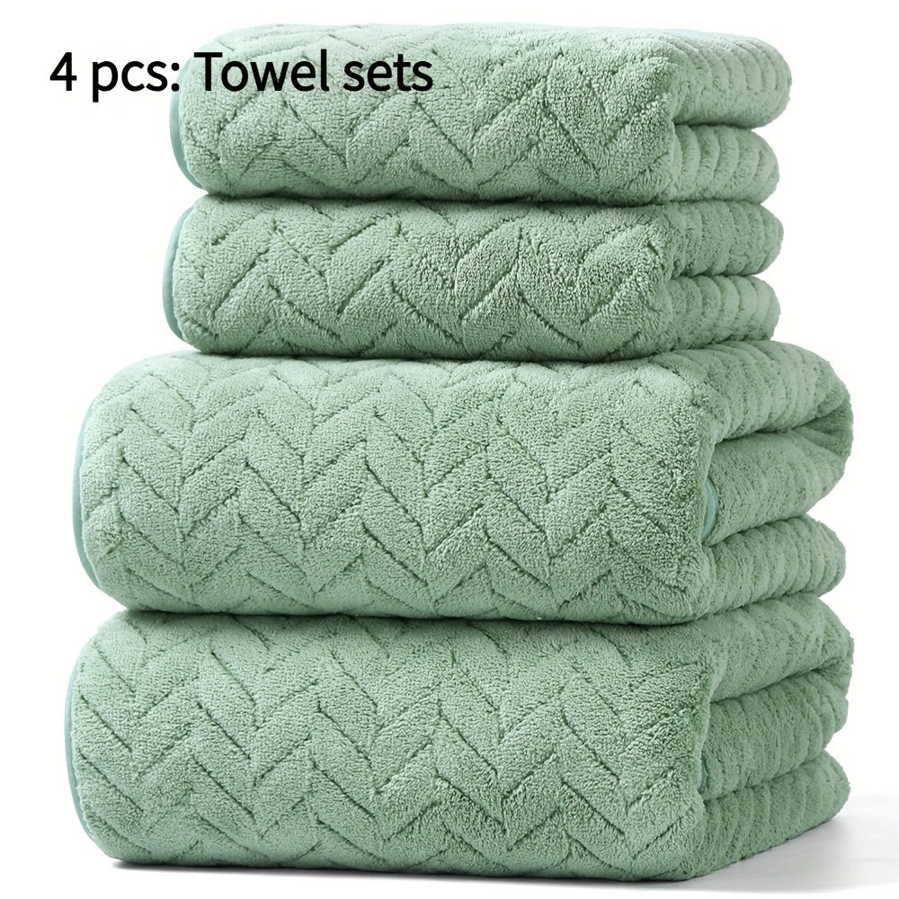 Christmas Bath Towel Set 4-Pack Soft Absorbent Polyester Herringbone Stripe