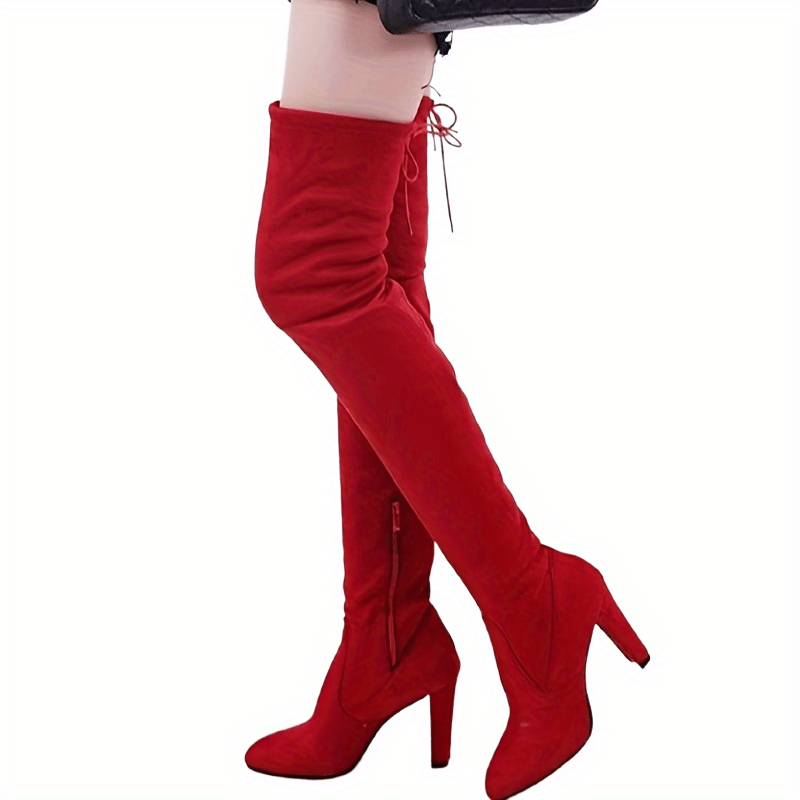 Women's Black Velvet Over-the-Knee Boots with Stiletto Heel