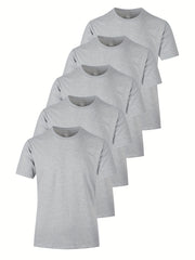 Набор из 5 легких хлопковых футболок с круглым вырезом для мужчин, идеально подходящих для летних видов спорта и в качестве подарка.