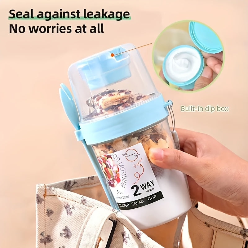 Portable Breakfast Salad Cup with Fork Leakproof Plastic Container for Fruit Vegetables Yogurt
