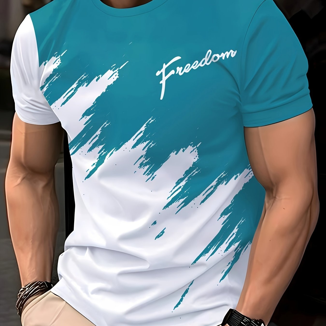 Мужская повседневная футболка с круглым вырезом и геометрическим принтом из мягкой полиэстеровой ткани