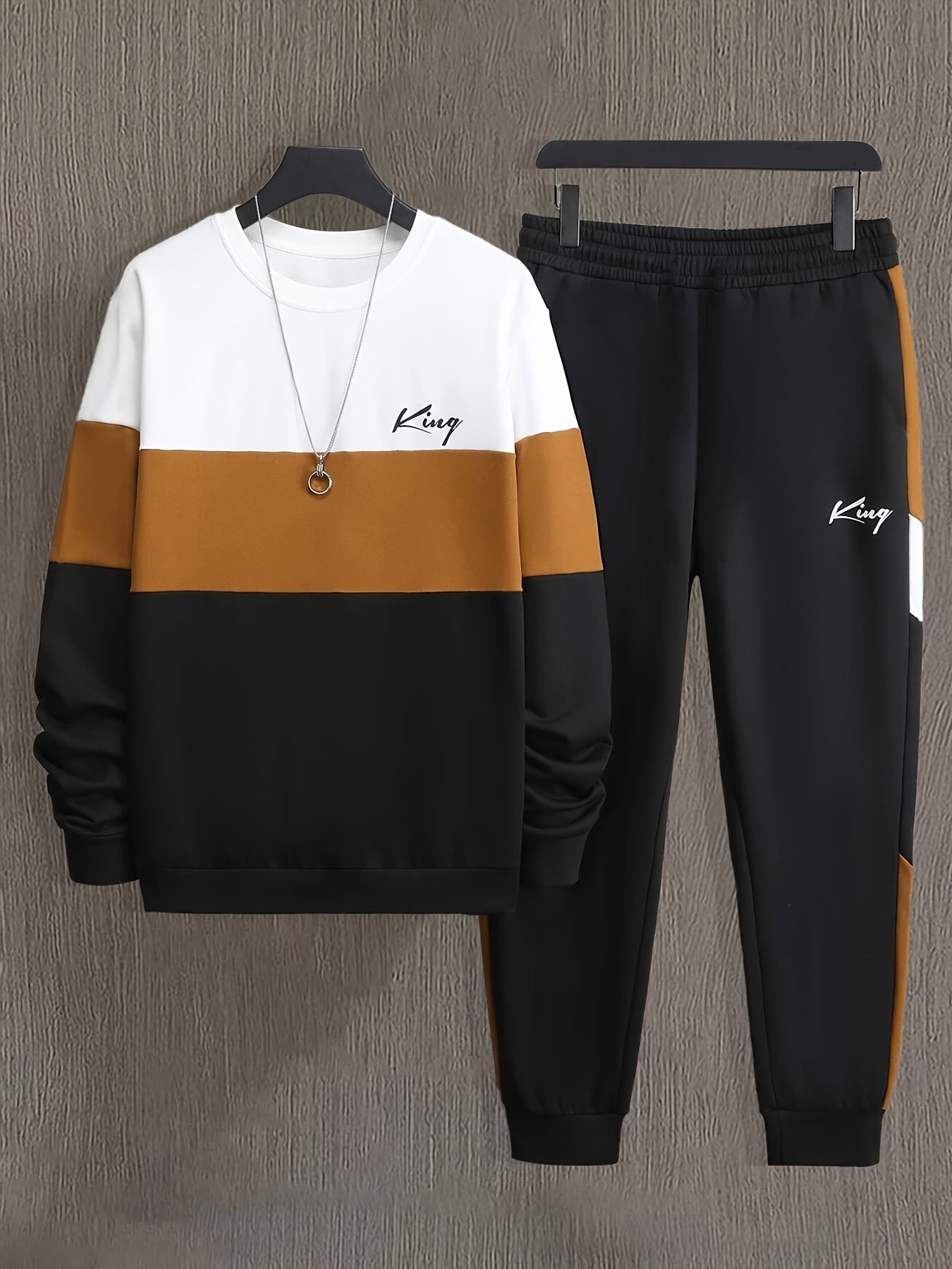 Men's Casual 2-Piece Set Sweatshirt and Joggers Polyester Knit Spring Fall Sports Outfits