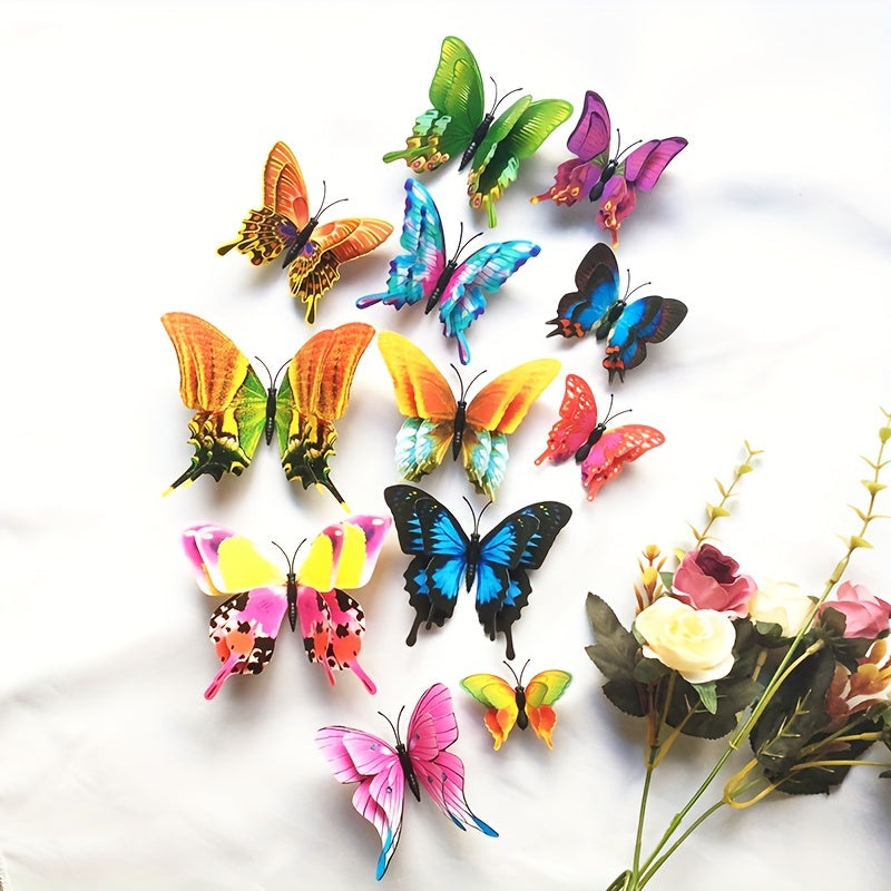 12 Pieces 3D Magnetic Butterfly Wall Stickers PVC Reusable Self-Adhesive for Home Decor