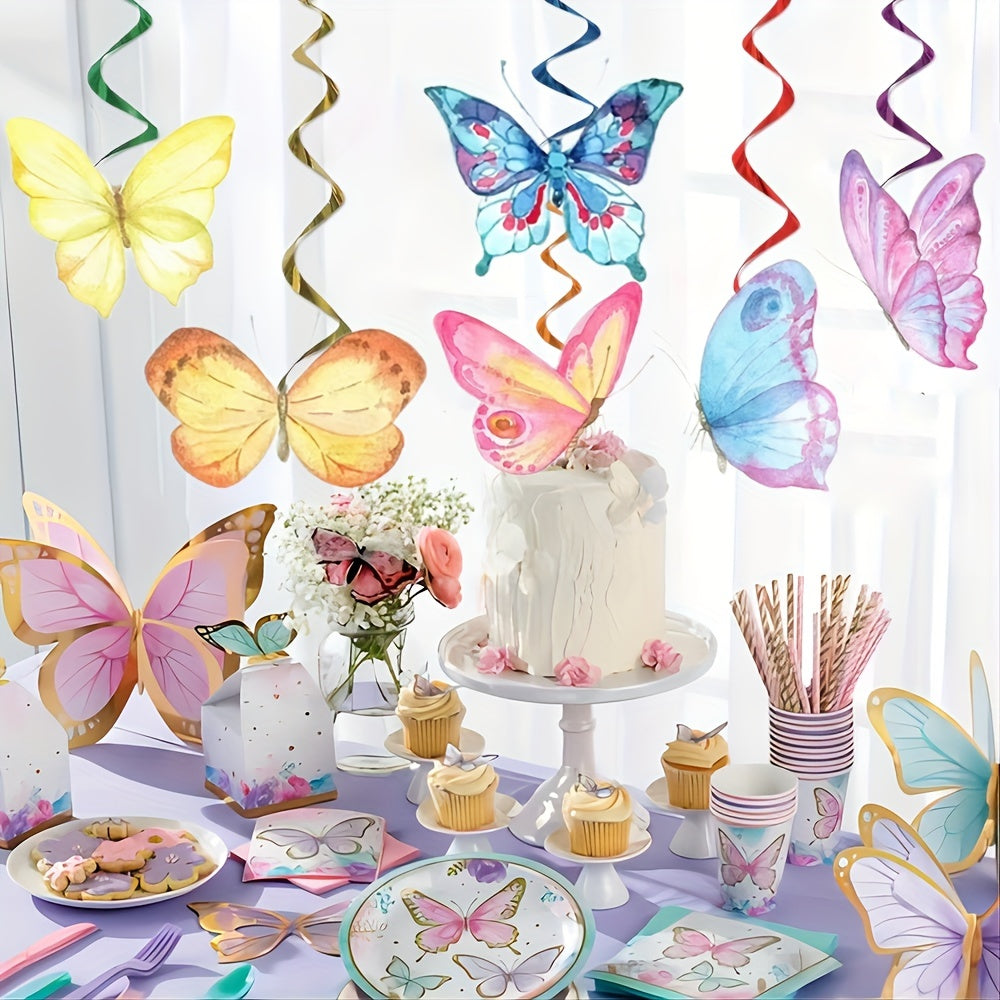 Colorful Butterfly Spiral Garden Ornaments Set of 24 for Decor and Celebrations
