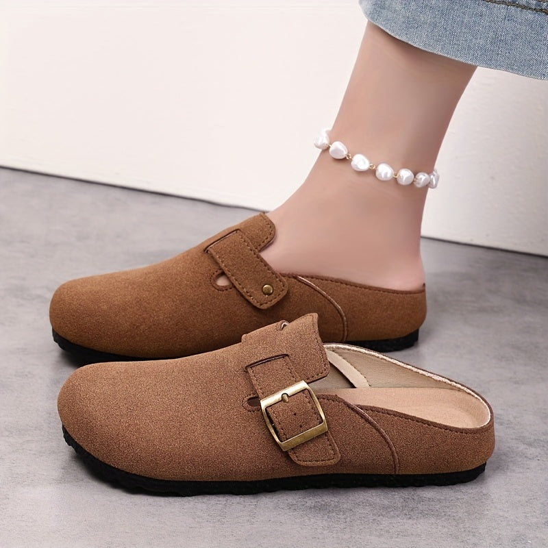 Women's Spring Retro Slip-On Flat Shoes Casual Lazy Shoes with Adjustable Buckle