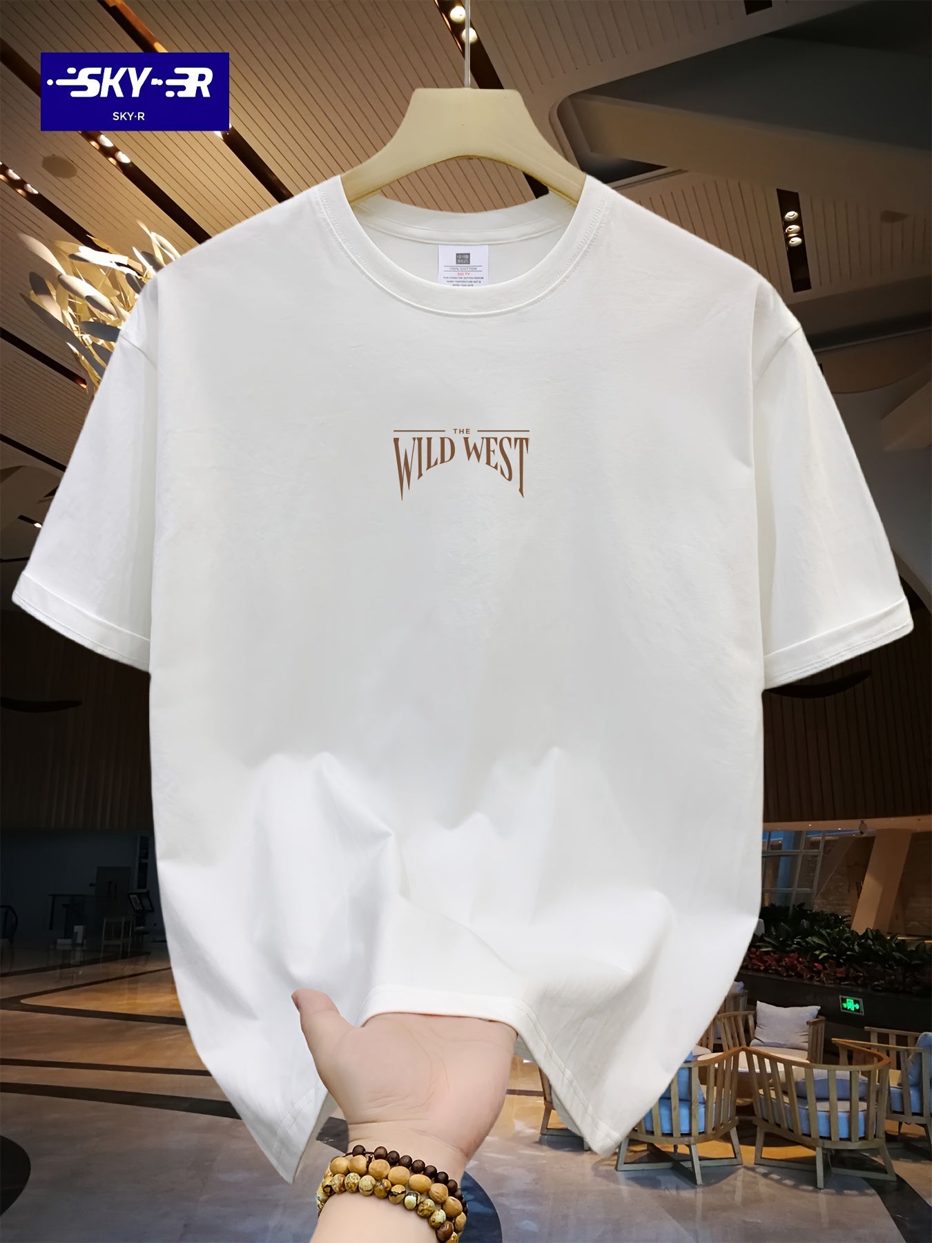 SKY·R Erkaklar uchun keng 100% paxta kovboy grafik bosma futbolka yozgi ochiq havoda