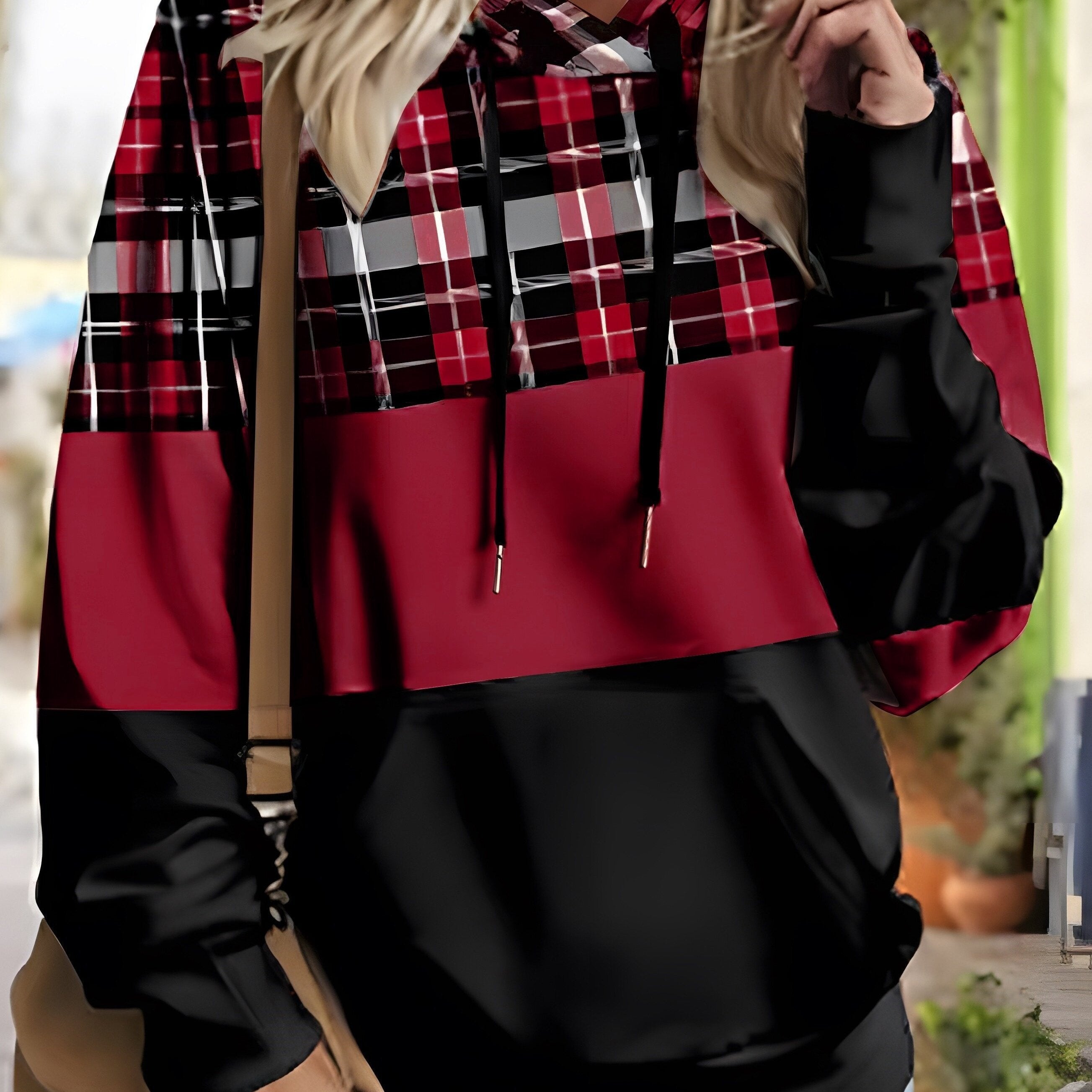 Plus Size Women's Cotton Sweatshirt With Long Sleeves Blue