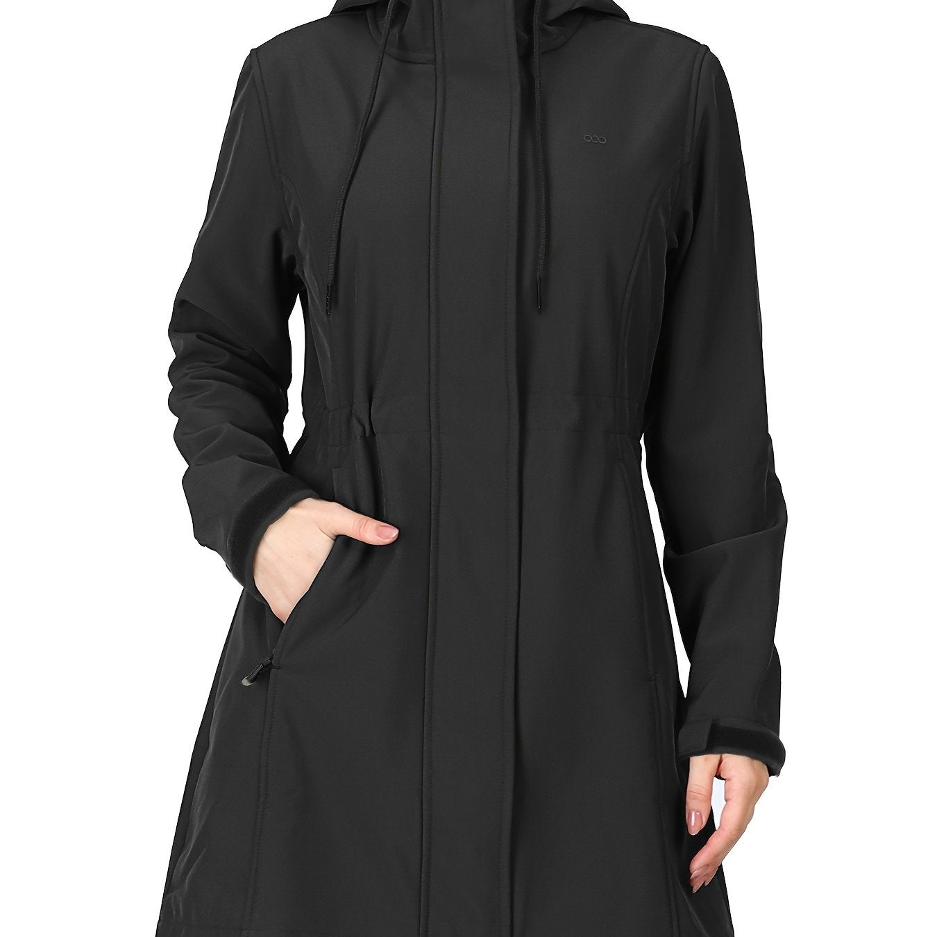 Women's Softshell Long Jacket with Hood Fleece Lined Windproof Warm Outdoor Windbreaker 33cm