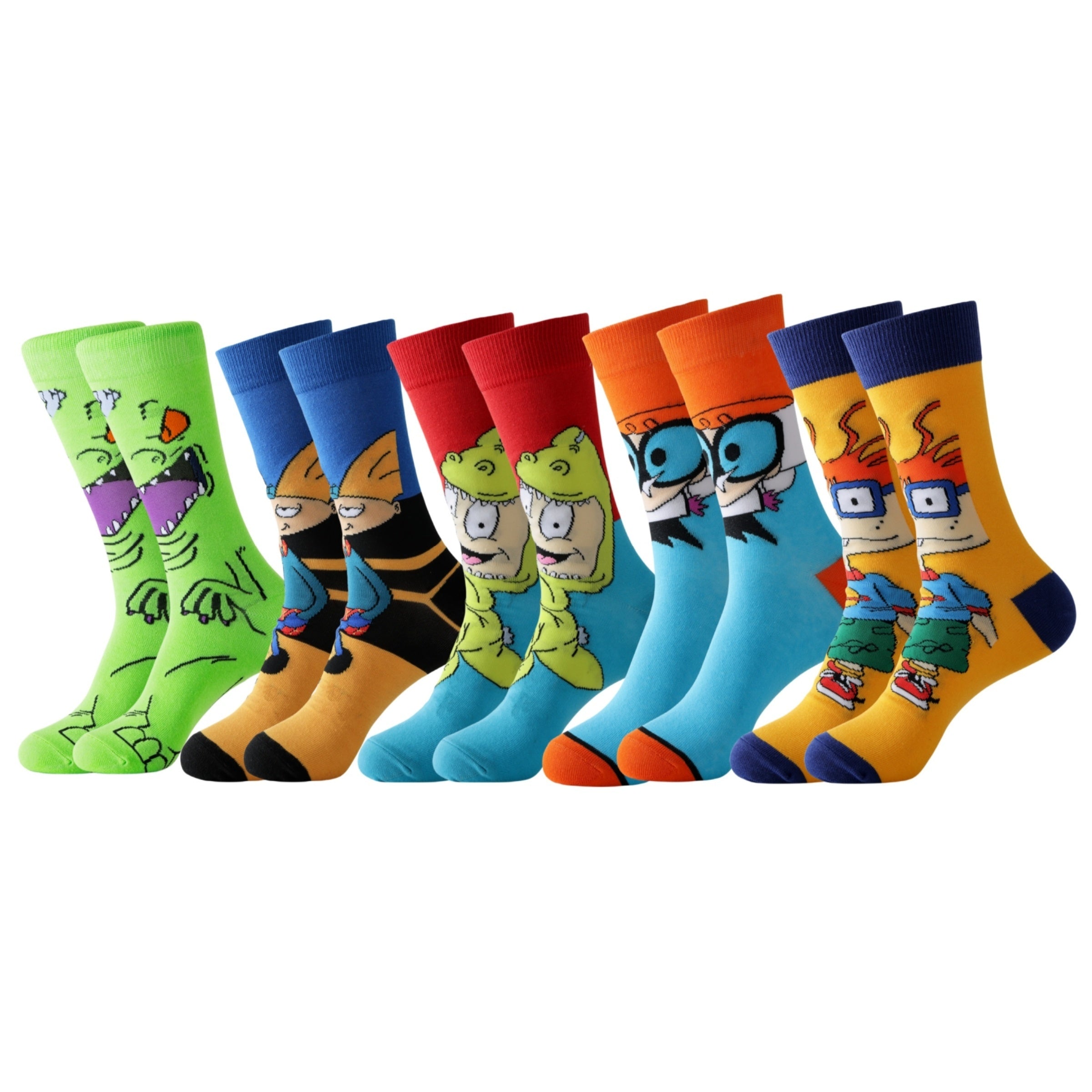 Men's Cartoon Crew Socks Breathable Soft Elastic Spring Summer Pack of 5