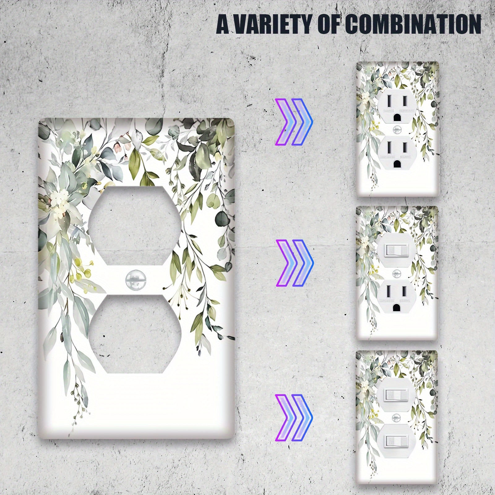 Green Eucalyptus Wall Plate Cover for Light Switch or Outlet Decorative Wall Plate