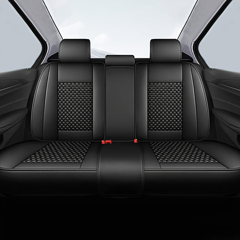 Machine Knit 5-Seater Car Seat Cover Full Enclosure All-Season PU Leather