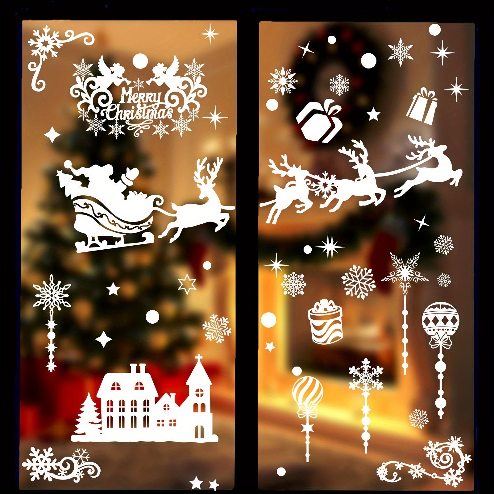 Festive Christmas Window Stickers Snowflakes Reusable Glow-in-Dark Decor