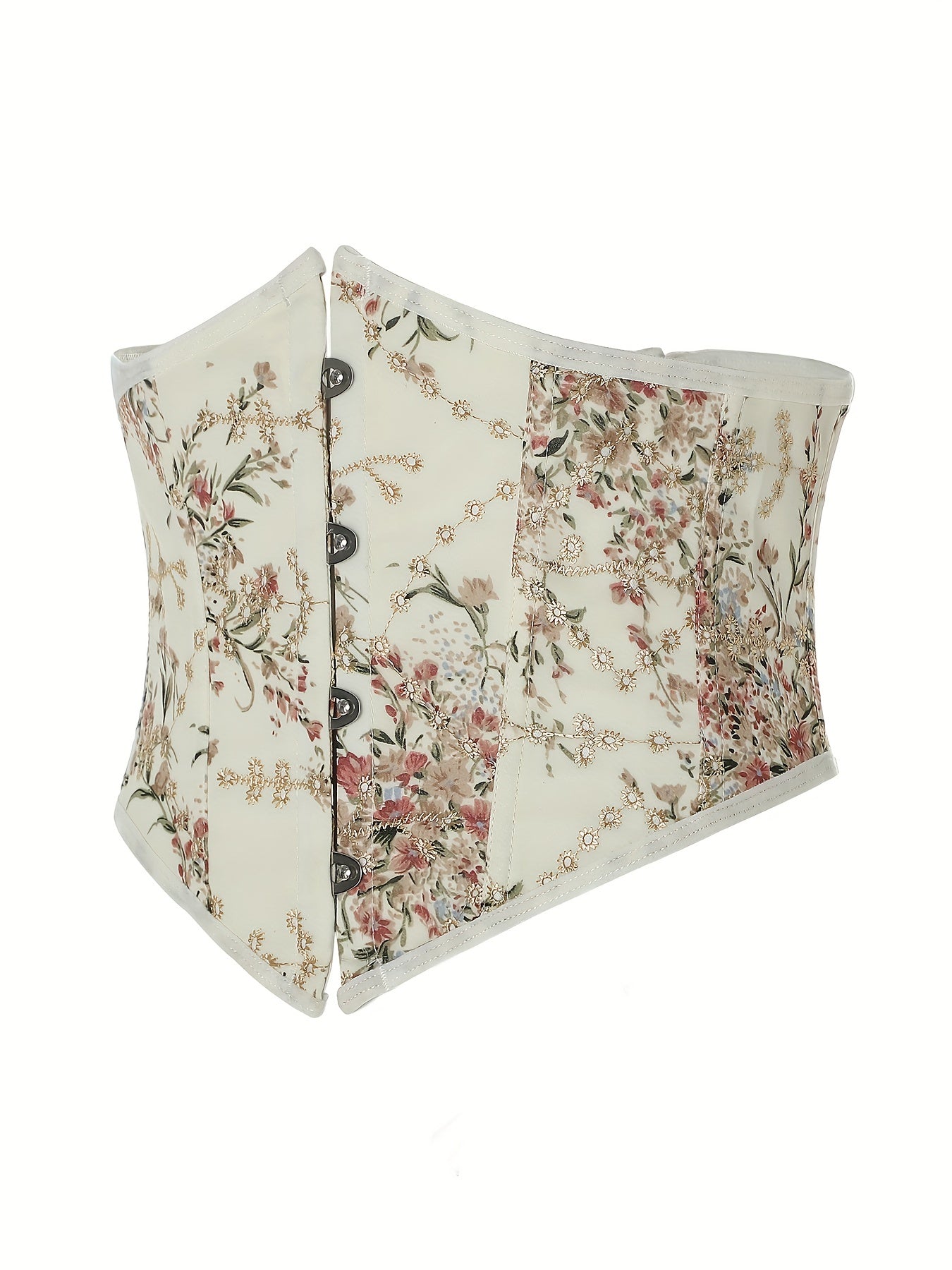 Faja femenina elegante con patrón floral, con espalda ajustable con cordón y botones, ropa moldeadora